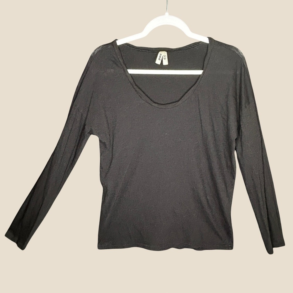 Pact Womens Black Long Sleeve Scoop Neck Top Sz M Minimalist Capsule Organic